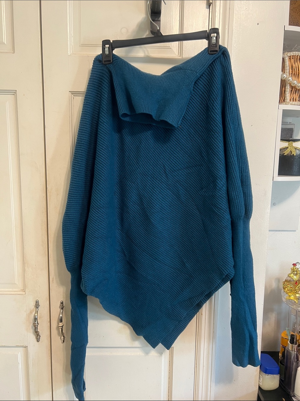 Women’s Teal Knit TURTLENECK PONCHO Sweater